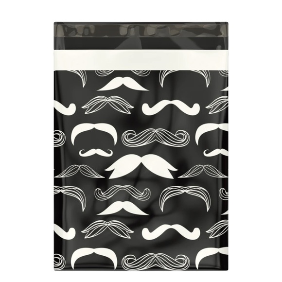 MENS BAGS🎉20 Designer black & white Mustache Poly Mailers- 10 x 13 inch - Picture 2 of 3